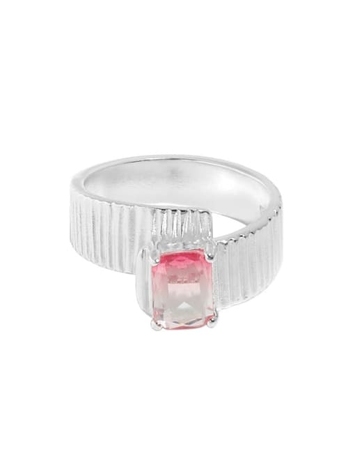 Silver [graded powder stone] 925 Sterling Silver Glass Stone Geometric Vintage Band Ring